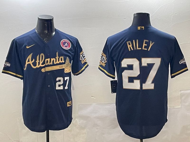 Men Atlanta Braves 27 Riley Black Gold Game 2025 Nike MLB Jersey style 2